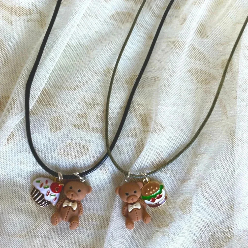 Hot Fashion Women/Girls Teddy Bear & Charms Pendant Pair/Set of 2 Necklaces